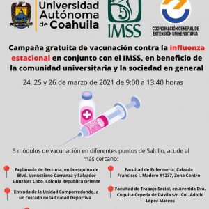 En la UAdeC Inicia Campaña Gratuita de Vacunación Contra la Influenza