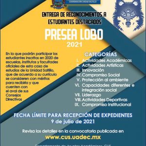 Convoca UAdeC a Estudiantes a Participar en la Presea Lobo 2021