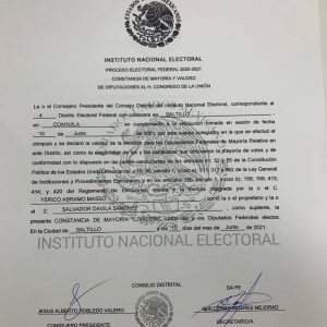 RECIBE JERICÓ CONSTANCIA DE MAYORÍA QUE LO ACREDITA COMO DIPUTADO FEDERAL