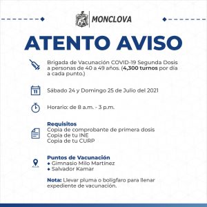 MUNICIPIO LISTO PARA APLICACIÓN DE SEGUNDA DOSIS DE VACUNA