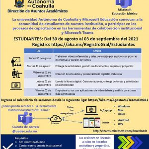 Invita UAdeC a su Comunidad Estudiantil y Docente a Capacitarse en Microsoft Teams
