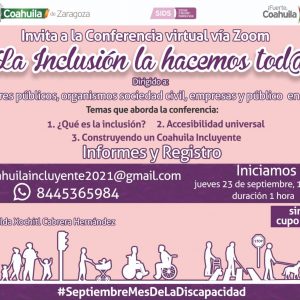 COAHUILA REALIZARÁ CONFERENCIA DE INCLUSIÓN EN TEMAS DE DISCAPACIDAD