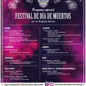INVITA CULTURA COAHUILA A DISFRUTAR DE LAS ACTIVIDADES DEL DÍA DE MUERTOS